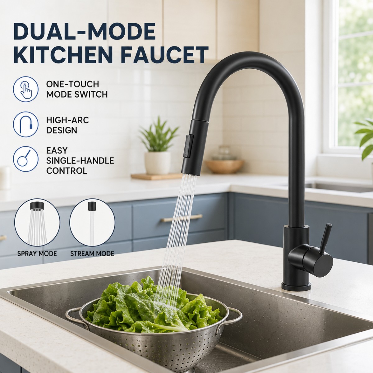 Commercial Kitchen Faucet - Black Kitchen Faucet Two Function Single